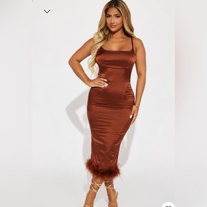 Freya feather Midi Dress, Color Brown, New with tags